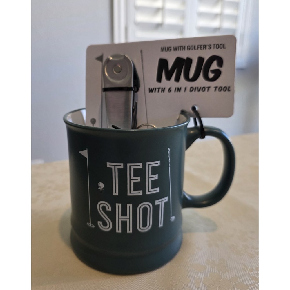 Golf Tee Shot Gadget Green Mug with Handy Golfers Tool Cup